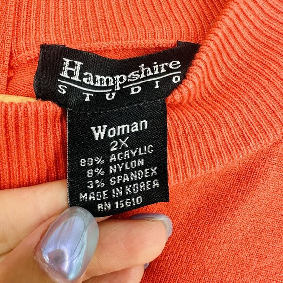 Hampshire Studio Coral Orange Mock Neck Knit Short Sleeve Zip Back Sweater 2X - Picture 7 of 7